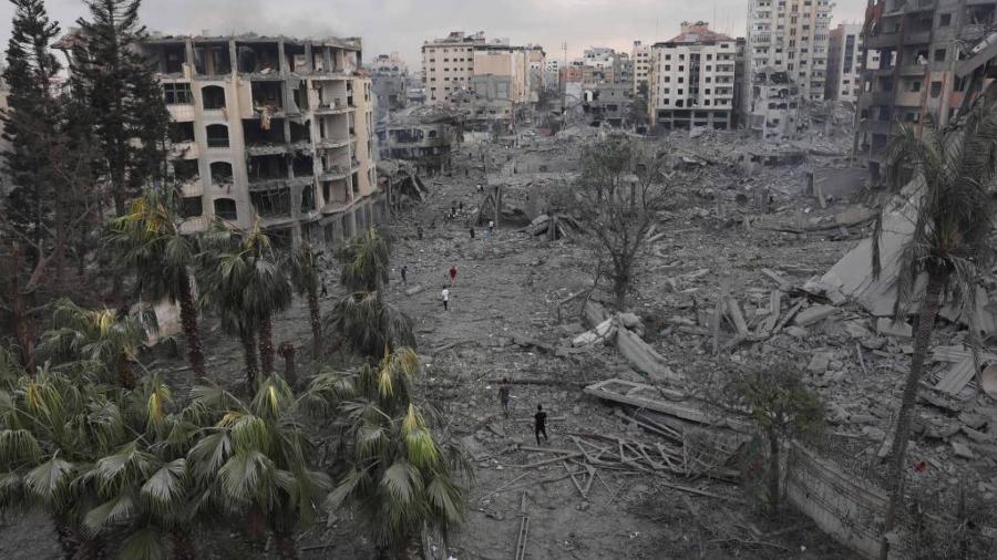 Bairro Rimal, em Gaza, destruído após ataques aéreos de Israel em 10 de outubro