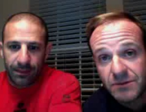Tony Kanaan e Rubens Barrichello durante transmissão online da casa de Rubinho