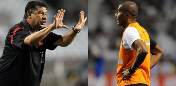 Joel Santana gesticula com seus jogadores; Cristóvão Borges, tranquilo, apenas observa