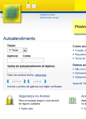 Página de phishing que imita a do Banco do Brasil