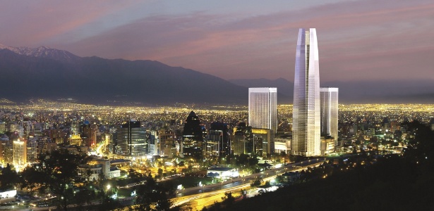 Imagem do edifício Gran Torre Costaneram em Santiago, no Chile, que será o mais alto da América Latina