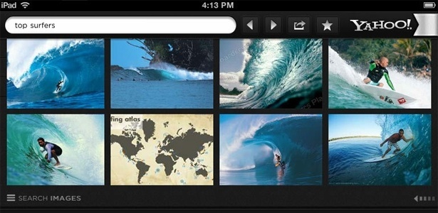Página mostra a busca por imagens do navegador Axis, do Yahoo!, rodando em um iPad
