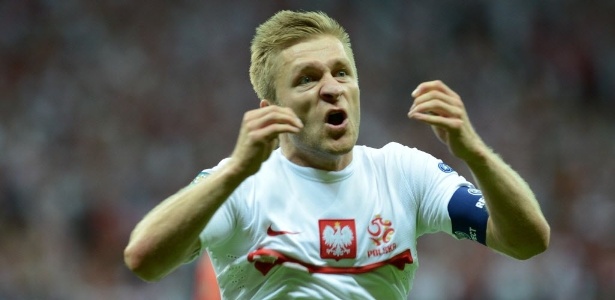 Polonês Jakub Blaszczykowski comemora gol marcado contra a Rússia pela Eurocopa