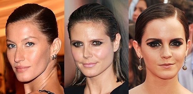 As tops Gisele Bündchen e Heidi Klum e a atriz Emma Watson já usaram o "wet look" em tapetes vermelhos