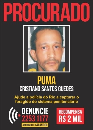 Cartaz de procurado do traficante Puma