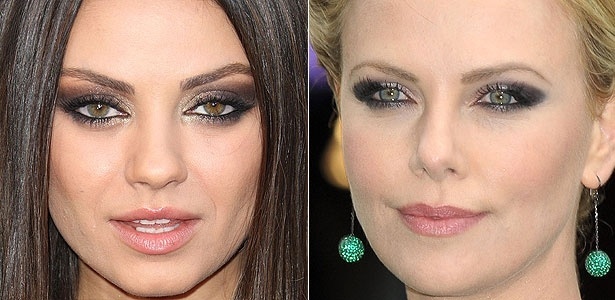 Mila Kunis e Charlize Theron exibem olhos esfumados em todo contorno