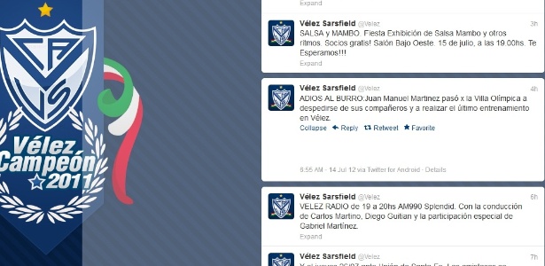 Página do Vélez Sarsfield no Twitter comunica desligamento de Martinez
