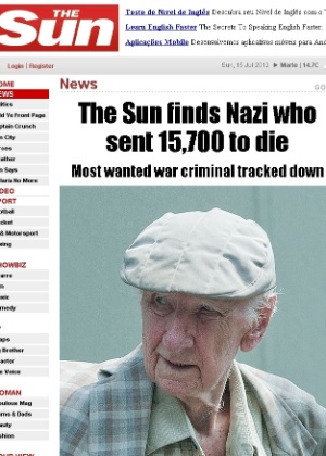 Homem identificado como Laszlo Csatary, em foto publicada pelo tabloide britânico "The Sun"