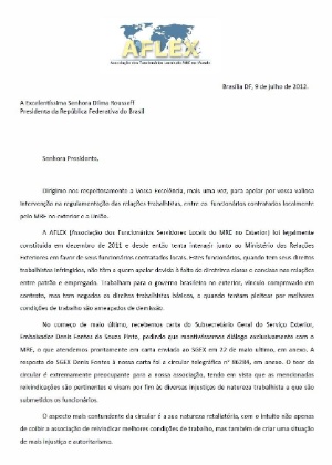 Funcionários do Itamaraty no exterior escreveram carta à presidente Dilma Rousseff