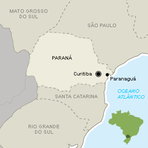 Paranaguá está a 98 km de Curitiba