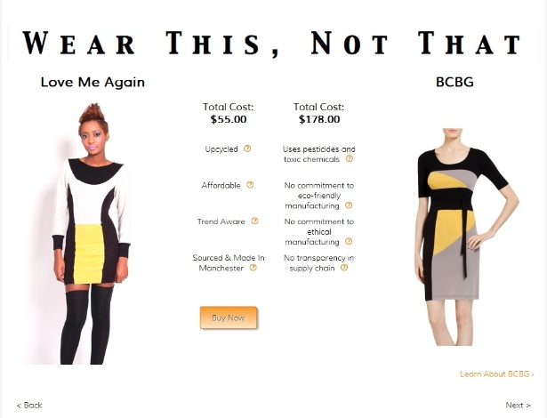 "Use isto, não aquilo" - Site Fashioning Change sugere que as consumidoras comprem o vestido Love Me Again, em vez do BCBG