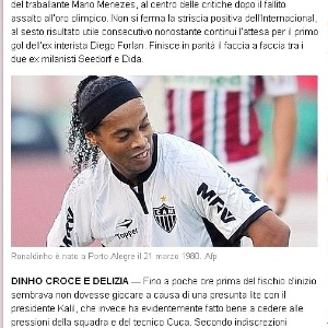 Atuação de Ronaldinho Gaúcho mereceu espaço de destaque na Gazzetta dello Sport da Itália