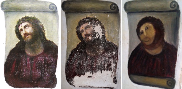 Espanhola desfigura pintura de Cristo "Ecce Homo", de Elias Garcia Martinez, ao tentar restaurá-la
