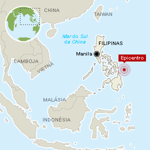 Mapa mostra local do epicentro do terremoto