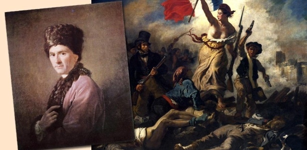 Imagens de Jean-Jacques Rousseau e do quadro "A Liberdade guiando o povo", de Delacroix