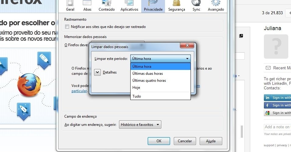 de tempo que deseja eliminar do Firefox. Clique sobre ele Reprodução