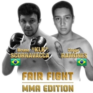 Cartaz da luta entre  Bruno, do KLB, e Diego "Ramones" Mercúrio, no Fair Fight, que acontece dia 16 de dezembro, no Via Funchal, em São Paulo