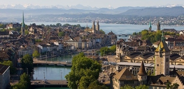 Imagem aérea da cidade de Zurique, na Suíça, uma das mais importantes do país