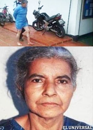 Acima, José Alberto Alviárez, 44, sendo preso após ter matado a mãe (abaixo) Eduvina, 80
