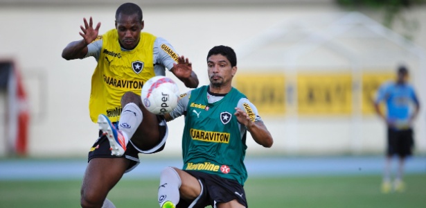 Jogadores do Botafogo disputam treino tático no campo anexo do Engenhão