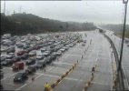 Reprodução/Ecovias SP: Câmera da Ecovias mostra movimento na rodovia dos Imigrantes, sentido litoral, na praça de pedágio - Reprodução/Ecovias