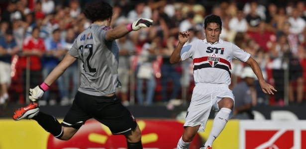 Ganso pressiona saída de bola de Cássio durante clássico entre São Paulo e Corinthians