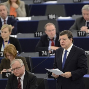  José Manuel Durão Barroso, presidente da Comissão Europeia, discursa sobre o futuro financeiro da  UE (União Europeia) no Parlamento Europeu, em Estrasburgo, na França