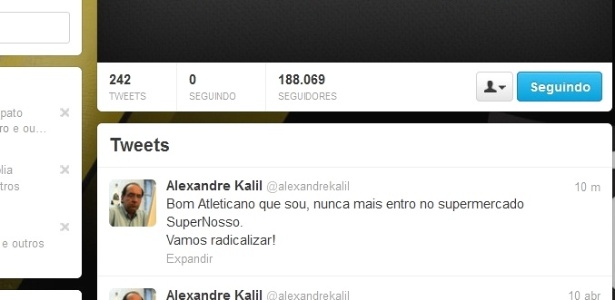 Kalil postou mensagem dizendo que, como atleticano, não vai mais ao supermercado