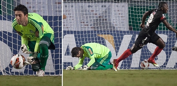 Montagem mostra o frango do goleiro Bruno na derrota do Palmeiras para o Tijuana