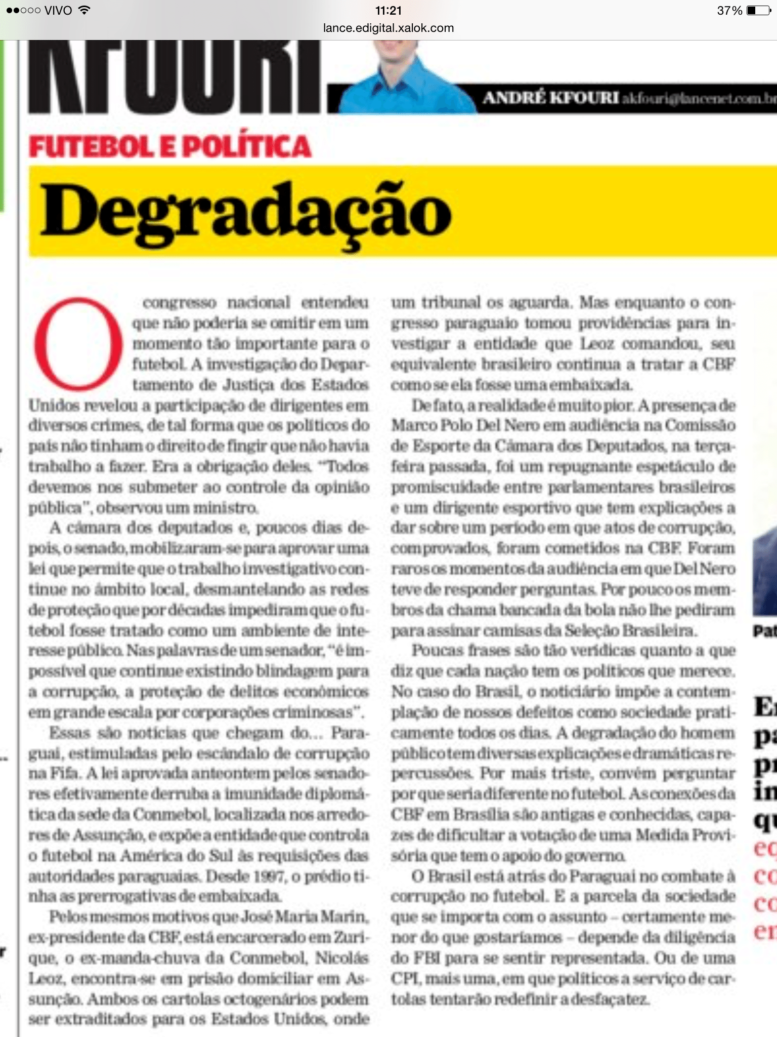 “O Brasil está atrás do Paraguai no combate à corrupção no futebol”