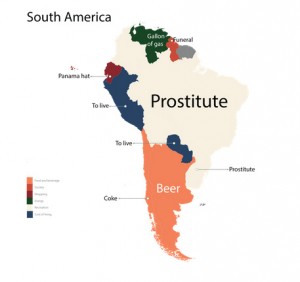 Mapa destaca as principais buscas por preços relacionadas a países da América do Sul