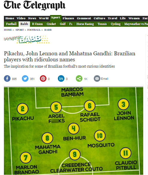 jornal inglês faz seleção brasileira de jogadores com nomes estranhos