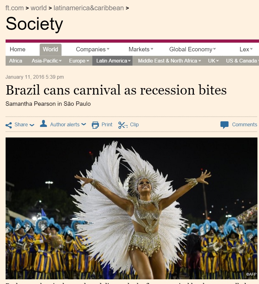 Deu no 'Financial Times': Em crise, Brasil cancela até o carnaval