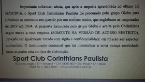 Documento em papel timbrado do Corinthians