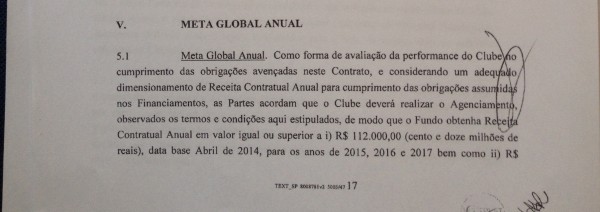 Cláusula 5a do contrato estabelece meta anual de receita do Itaquerão de R$ 112 milhões nos três primeiros anos