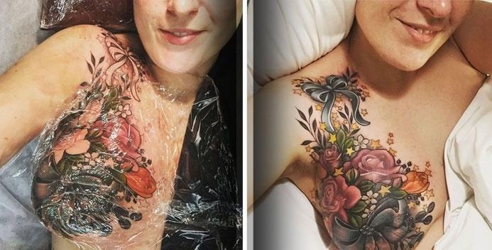 Resultado de imagem para A tatuagem de uma mulher com cancêr da mama que se tornou viral na internet