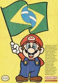 Super Mario dando toda essa moral para o Brasil? Resquício de uma antiga propagada da Playtronic, que representou a empresa no país nos anos 90