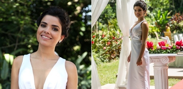Vilã Aline, vivida por Vanessa Giácomo, em cena de seu casamento com César (Antônio Fagundes)