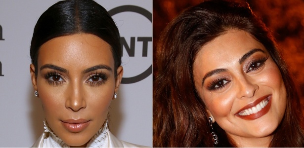 Getty Images/AgNews/Montagem/UOL Kim Kardashian e Juliana Paes valorizam a zona T, maçãs do rosto e maxilar com o iluminador