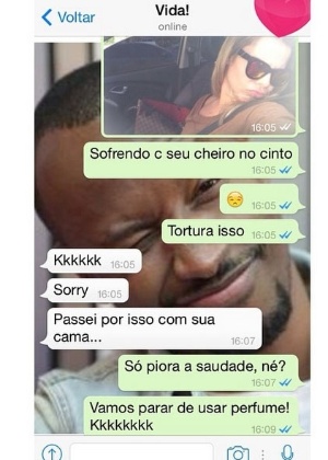 19.nov.2014- Fernanda Souza diz que está com saudades de Thiaguinho em papo no Whatsapp 19.nov.2014- Fernanda Souza diz que está com saudades de Thiaguinho em papo no Whatsapp