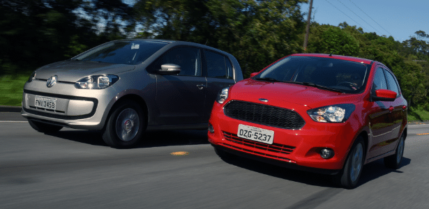 up! e Ka: ambos têm motor 1.0 três-cilindros, mas Ford entrega mais conteúdo que Volks e por isso se destacou em 2014, mesmo chegando seis meses depois