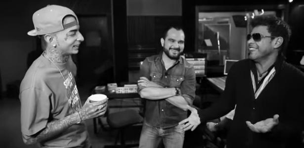 Cena do clipe de "Flores em Vida" mostra MC junto com a dupla sertaneja no estúdio