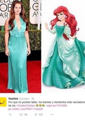 Lana Del Rey não passou despercebida com seu vestido verde-água e logo foi comparada à Ariel, a pequena sereia