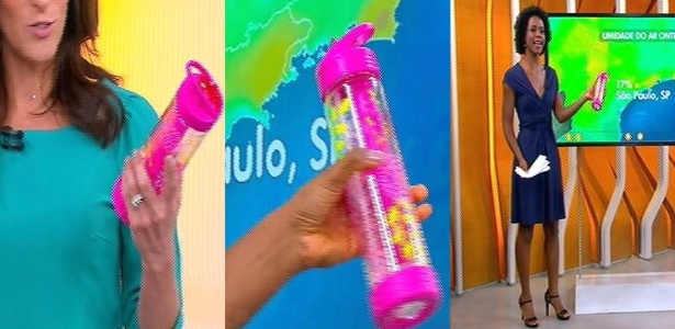 Monalisa Perrone dá squeeze rosa de presente para Maria Julia Coutinho, ao vivo