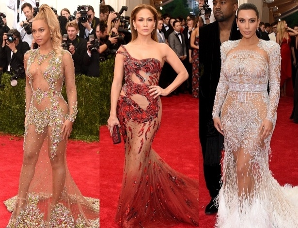 Beyoncé, Jennifer Lopez e Kim Kardashian com seus looks transparentes no MET 2015