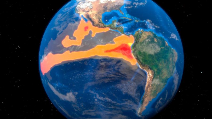 No momento o El Niño apresenta nível moderado de intensidade, ou seja, aumento anormal da temperatura das águas do Pacífico está entre +1ºC e +1,4ºC em média