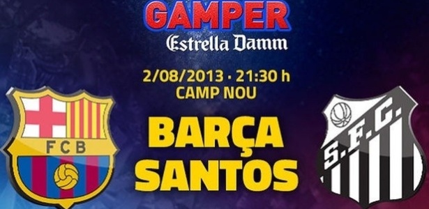 Cartaz divulga o amistoso entre Barcelona e Santos no estádio Camp Nou