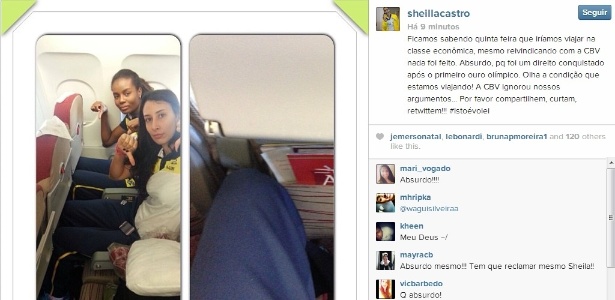 Sheilla mostrou foto e disse passar por aperto ao viajar na classe econômica do avião