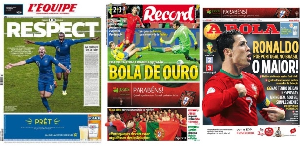 Capas de jornais exaltam Cristiano Ronaldo e classificação francesa ao Mundial-2014