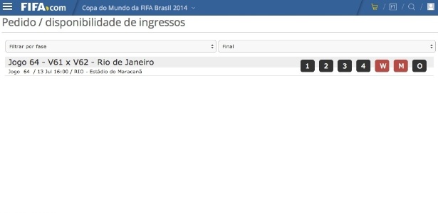 Imagem do site da Fifa indica que ingressos regulares da final estão esgotados